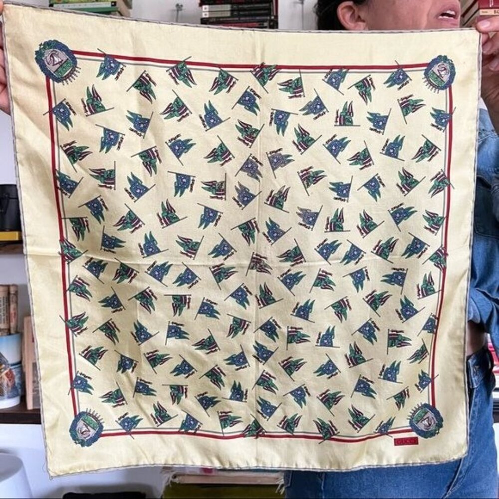GUCCI VTG Silk Sailboat Nautical Flag Scarf